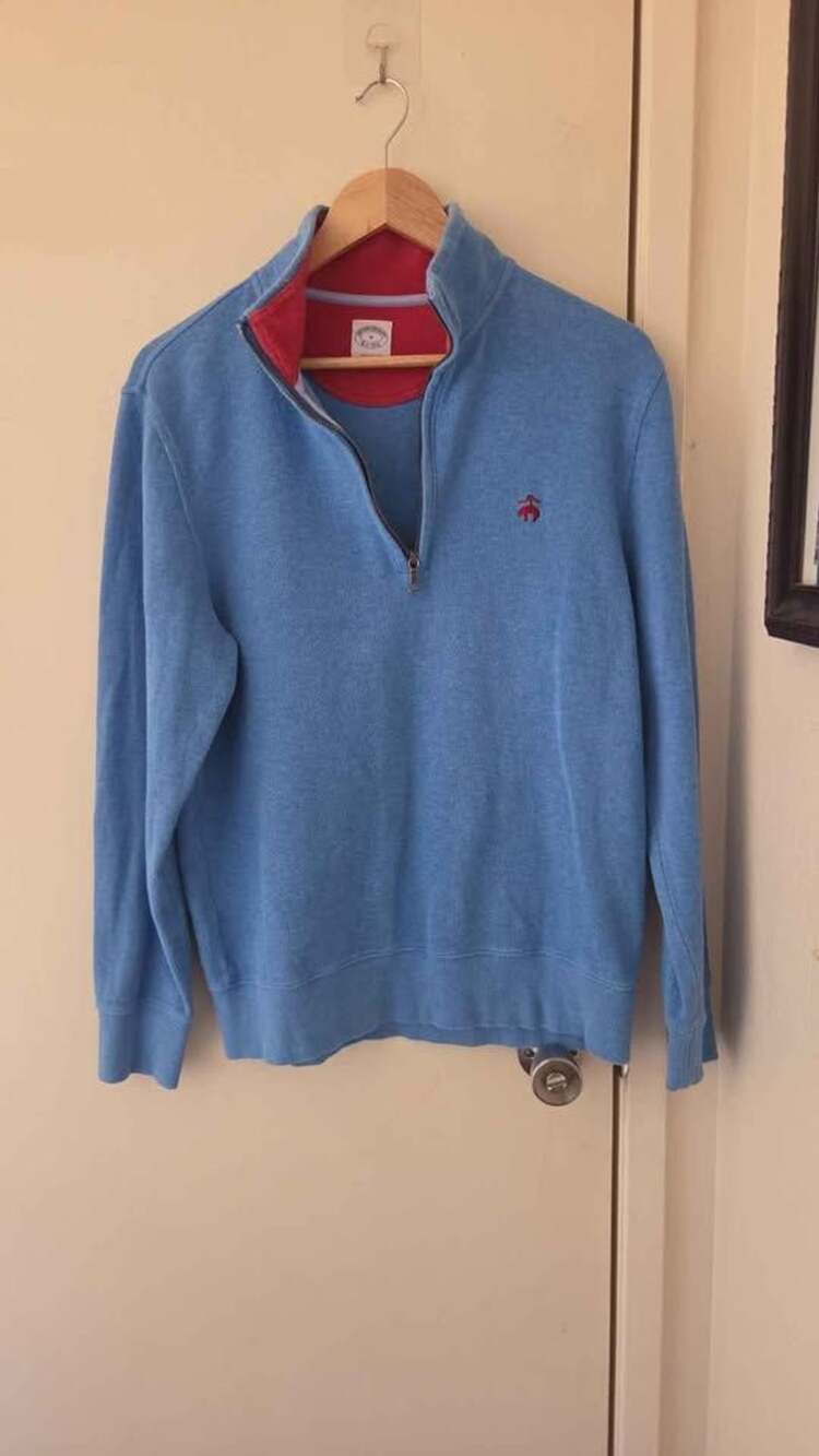 Brooks Brothers Quarter-Zip Pullover Size Medium, Cool color blue with red inter